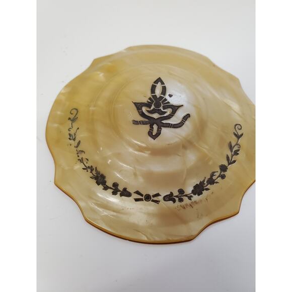 Vintage Art Deco Amber Frosted Glass Vanity Powder Jar Footed with Celluloid Lid - Picture 11 of 16